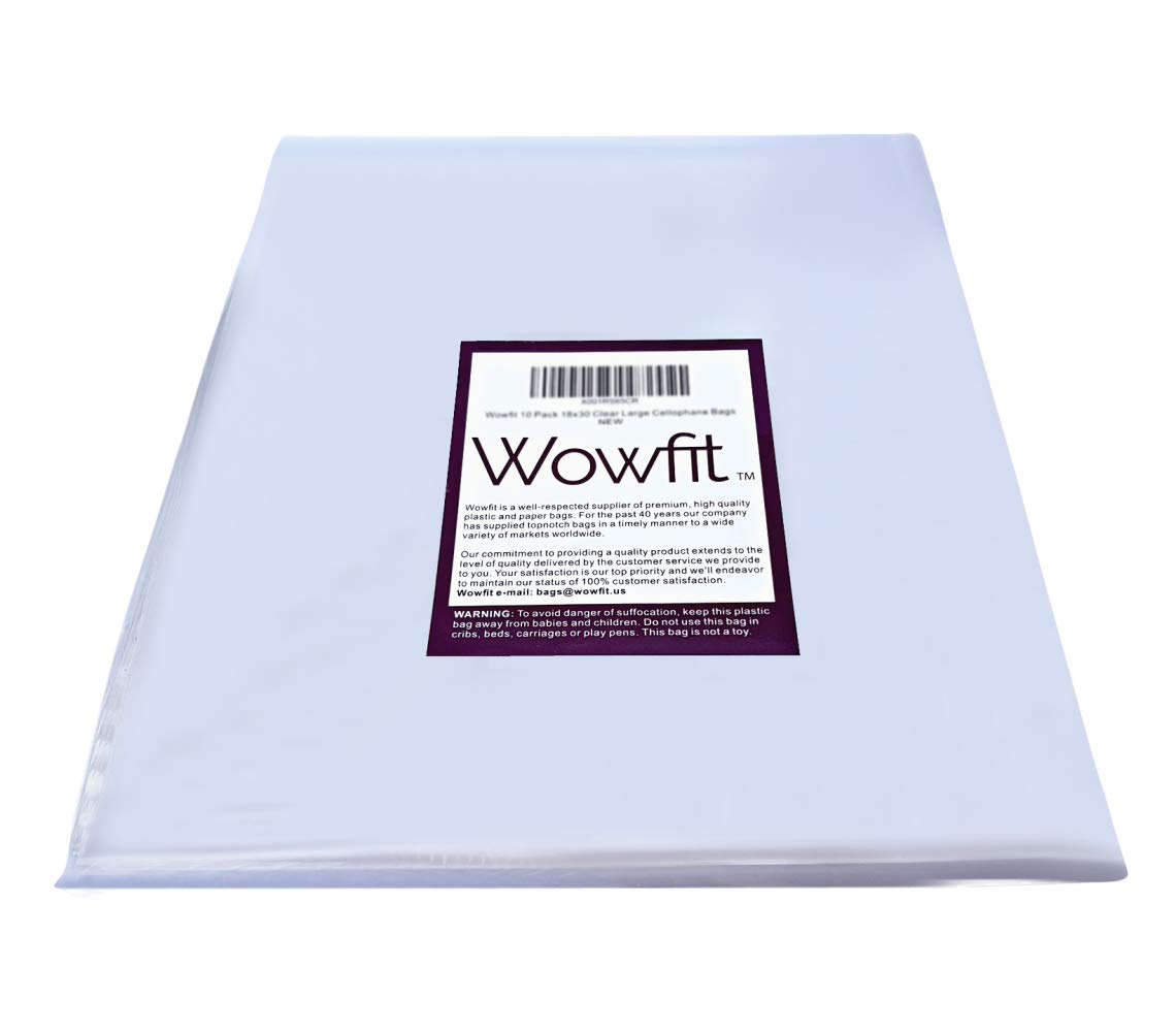 Wowfit Cello Bags,10 CT 18x30 inches Clear Cellophane Bags Perfect for Gift Baskets, Presents, Weddings, Bridal/Baby Showers and More (Flat, No Gusset, 18x30 inches, Not include Ribbon)