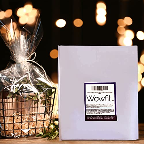 Wowfit Cello Bags,10 CT 18x30 inches Clear Cellophane Bags Perfect for Gift Baskets, Presents, Weddings, Bridal/Baby Showers and More (Flat, No Gusset, 18x30 inches, Not include Ribbon)